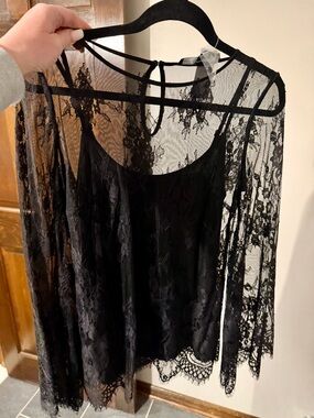 White House Black Market Black Lace Overlay Blouse